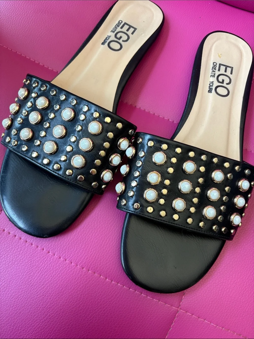 Ego Pearl and Rhinestone Sandals Black Size 9